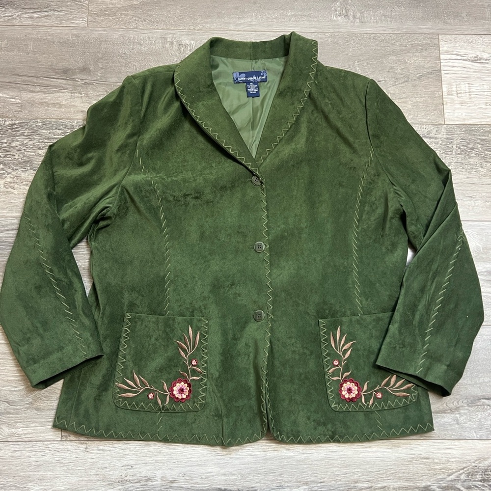 Susan Graver Boho jacket blazer Evergreen XL size - Picture 2 of 11
